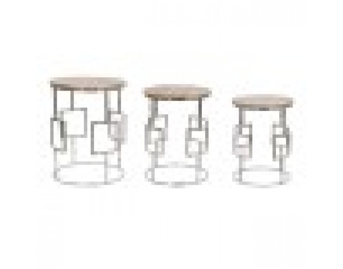 Комплект от 3 маси Home ESPRIT Кафяв Сребрист Естествен Стомана Дърво манго 49,5 x 49,5 x 62 cm