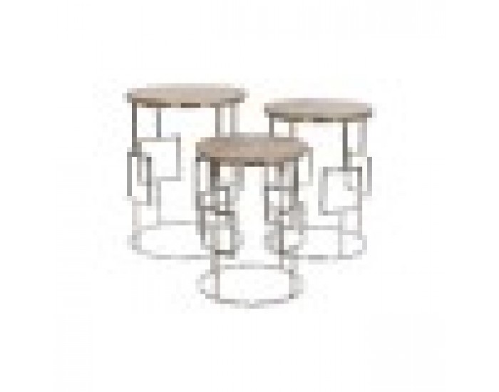 Комплект от 3 маси Home ESPRIT Кафяв Сребрист Естествен Стомана Дърво манго 49,5 x 49,5 x 62 cm