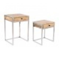 Комплект от 2 маси Home ESPRIT Кафяв Сребрист Естествен Стомана Дърво манго 45,5 x 41 x 66,5 cm - Холни маси