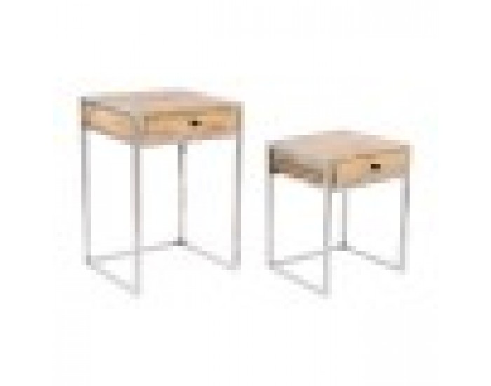 Комплект от 2 маси Home ESPRIT Кафяв Сребрист Естествен Стомана Дърво манго 45,5 x 41 x 66,5 cm