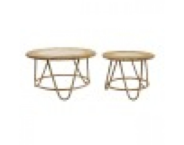 Комплект от 2 маси DKD Home Decor Светло кафяв Pатан (80 x 80 x 45,5 cm) (80 x 80 x 47 cm)