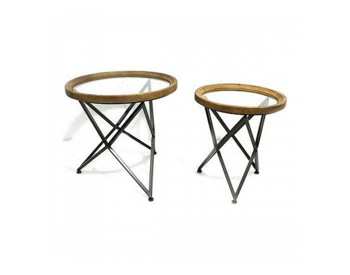 Комплект от 2 маси DKD Home Decor Черен Естествен Метал Кристал Пластмаса 65 x 65 x 63 cm