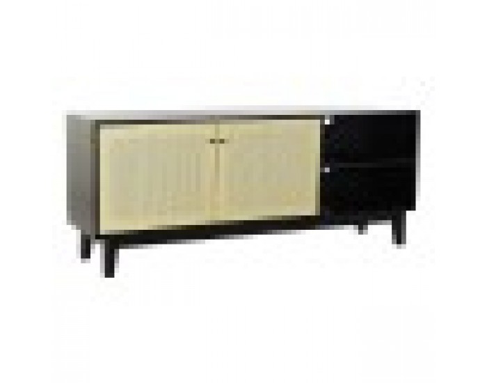 ТВ шкаф DKD Home Decor, Черен, Ела, Pатан