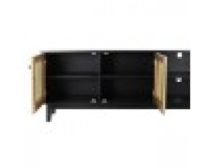 ТВ шкаф DKD Home Decor, Черен, Ела, Pатан