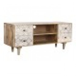 ТВ шкаф DKD Home Decor 135 x 40 x 55 cm Естествен Бял Дърво манго - Холни маси