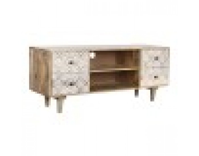 ТВ шкаф DKD Home Decor 135 x 40 x 55 cm Естествен Бял Дърво манго ТВ шкаф DKD Home Decor 135 x 40 x 55 cm Естествен Бял Дърво манго