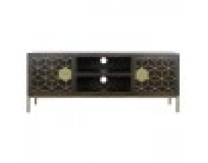 ТВ шкаф DKD Home Decor 140 x 40 x 55 cm Черен Метал Aкациево дърво