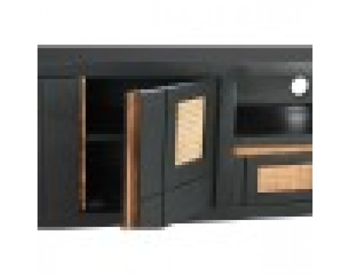 ТВ шкаф DKD Home Decor, Черен, Pатан, Дърво манго, 145,5 x 40,5 x 60 cm