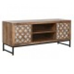 ТВ шкаф Home ESPRIT Кафяв Черен Сребрист Дърво манго Огледало 130 x 40 x 55,5 cm - Маси