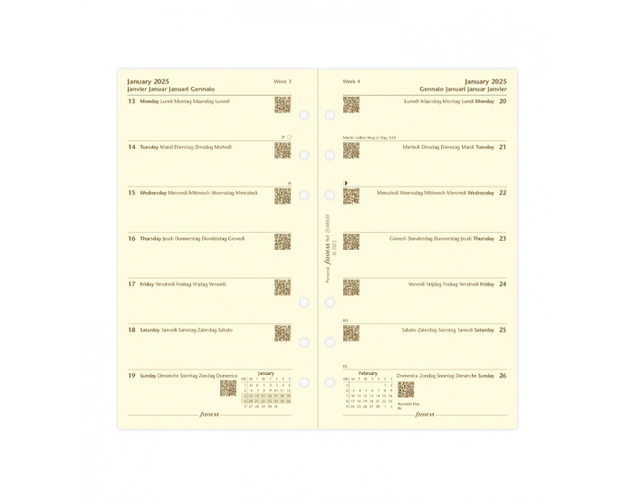 Filofax Пълнител за органайзер Classic, Personal, кремава хартия, за 2025 година, 1 седмица на страница