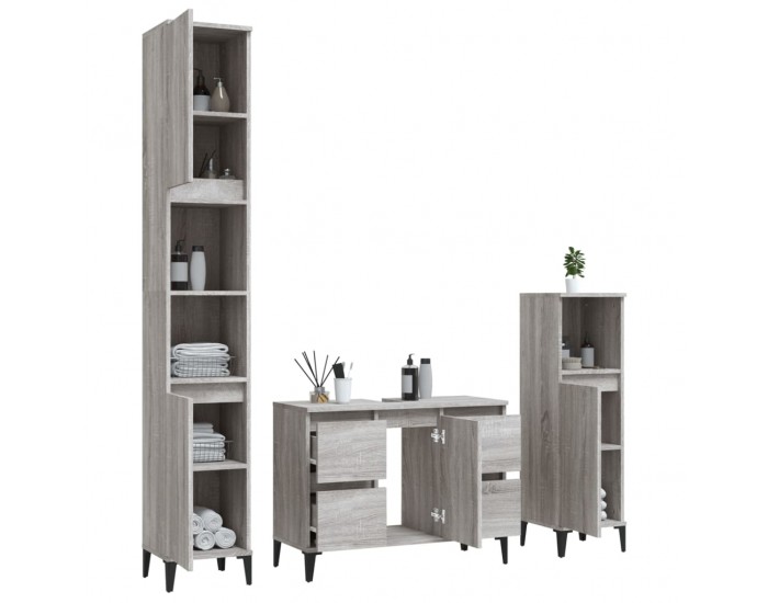 Sonata H Комплект мебели за баня от 3 части сив сонома инженерно дърво