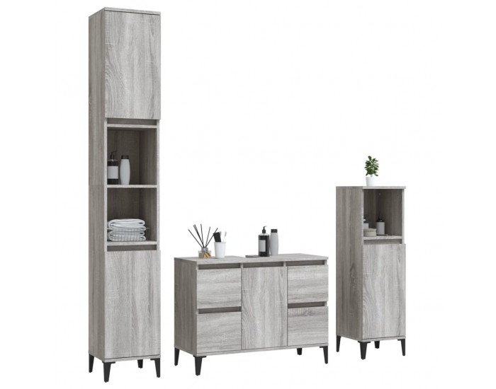 Sonata H Комплект мебели за баня от 3 части сив сонома инженерно дърво
