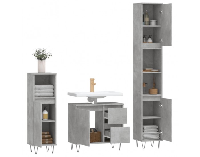 Sonata H Комплект мебели за баня от 3 части бетонно сив инженерно дърво