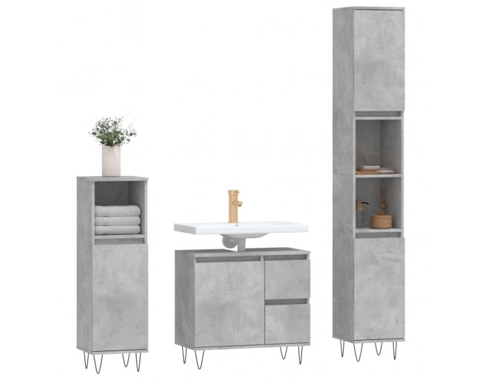 Sonata H Комплект мебели за баня от 3 части бетонно сив инженерно дърво