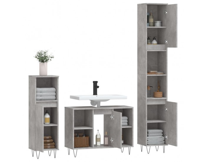 Sonata H Комплект мебели за баня от 3 части бетонно сив инженерно дърво