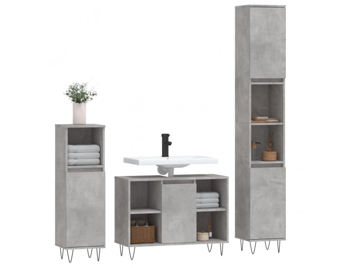 Sonata H Комплект мебели за баня от 3 части бетонно сив инженерно дърво
