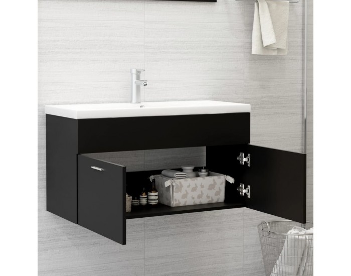 Sonata H Шкаф за баня с вградена мивка, черен, инженерно дърво