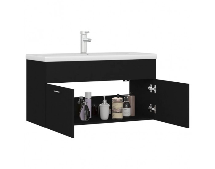 Sonata H Шкаф за баня с вградена мивка, черен, инженерно дърво