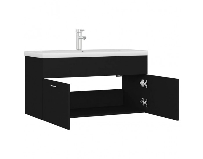 Sonata H Шкаф за баня с вградена мивка, черен, инженерно дърво