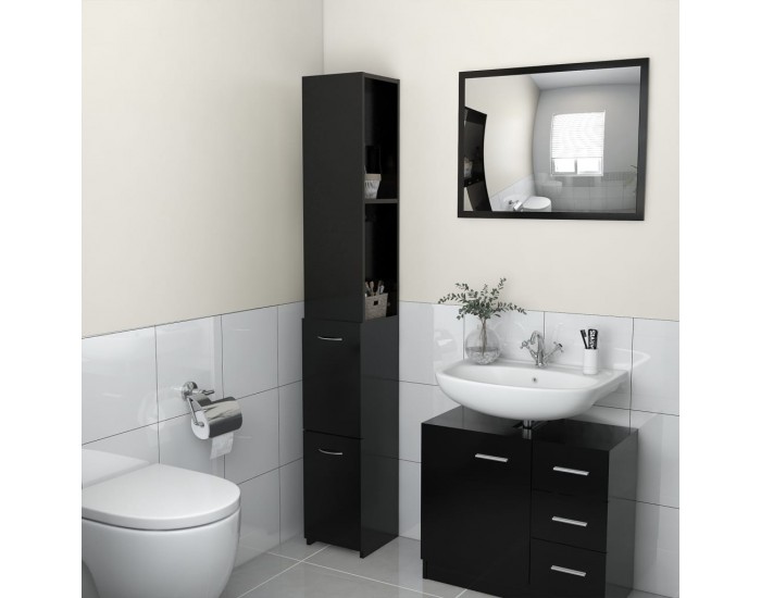 Sonata H Шкаф за баня, черен, 25x26,5x170 см, инженерно дърво