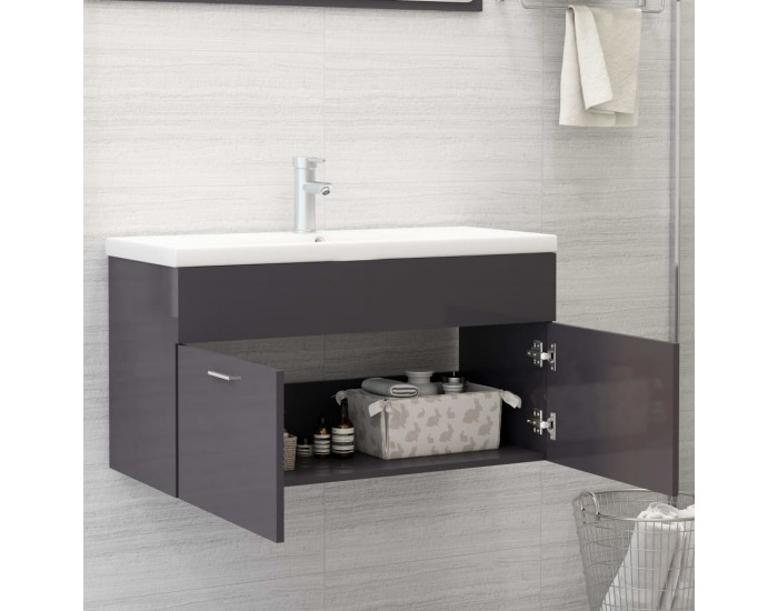 Sonata H Долен шкаф за мивка, сив гланц, 90x38,5x46 см, инженерно дърво