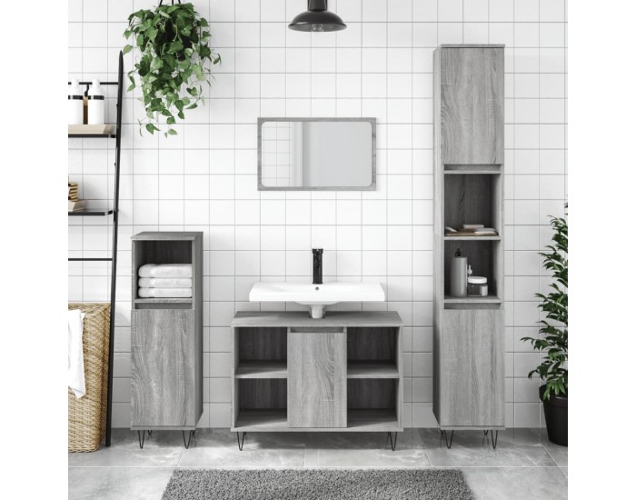 Sonata H Шкаф за баня, сив сонома, 30x30x100 см, инженерно дърво