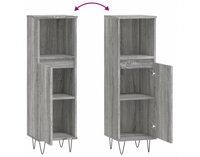 Sonata H Шкаф за баня, сив сонома, 30x30x100 см, инженерно дърво