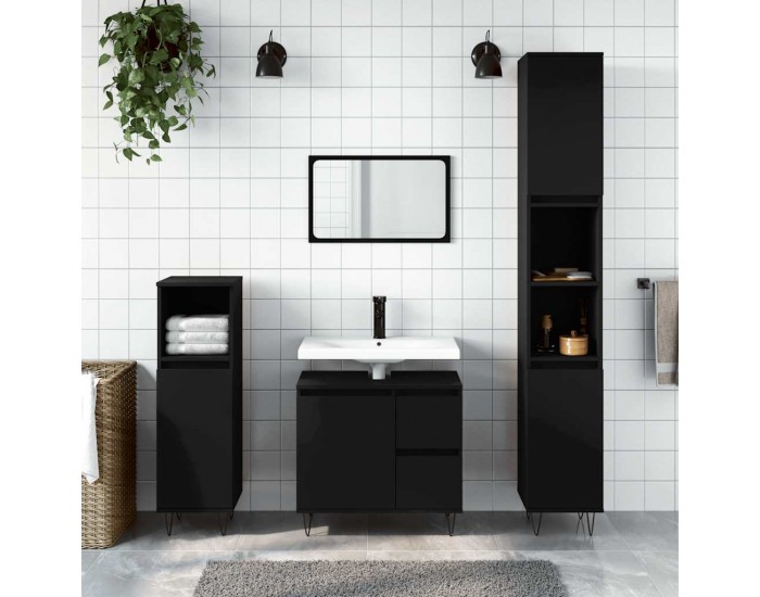 Sonata H Шкаф за баня, черен, 65x33x60 см, инженерно дърво