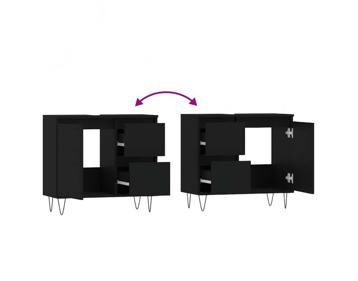 Sonata H Шкаф за баня, черен, 65x33x60 см, инженерно дърво