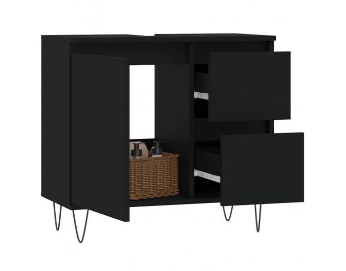 Sonata H Шкаф за баня, черен, 65x33x60 см, инженерно дърво