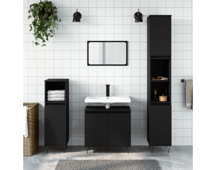 Sonata H Шкаф за баня, черен, 58x33x60 см, инженерно дърво