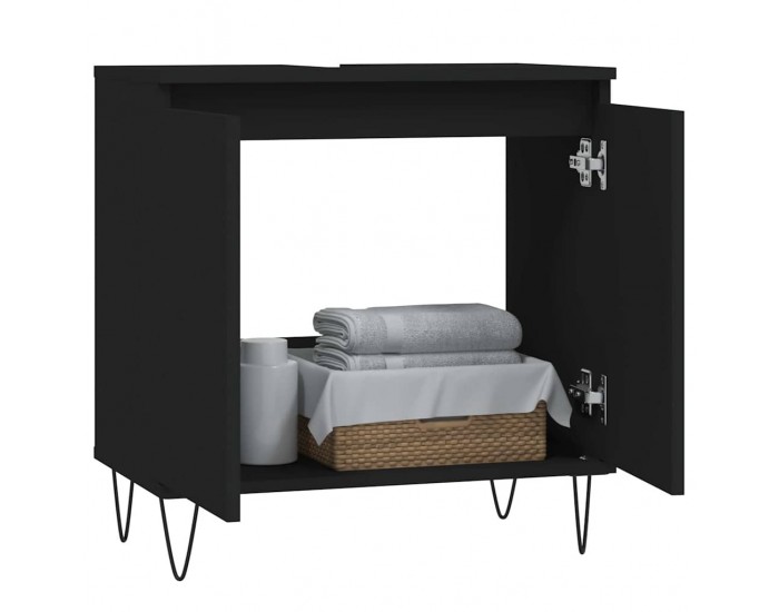 Sonata H Шкаф за баня, черен, 58x33x60 см, инженерно дърво