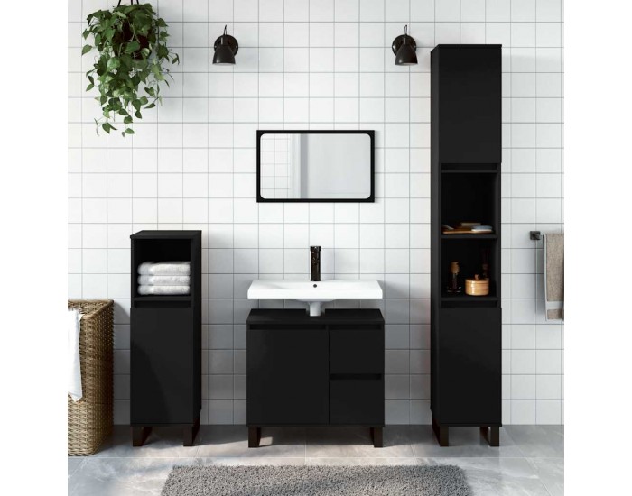 Sonata H Шкаф за баня, черен, 65x33x60 см, инженерно дърво