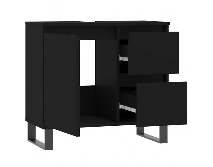 Sonata H Шкаф за баня, черен, 65x33x60 см, инженерно дърво