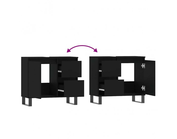 Sonata H Шкаф за баня, черен, 65x33x60 см, инженерно дърво