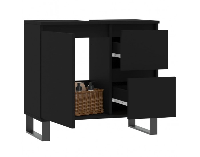 Sonata H Шкаф за баня, черен, 65x33x60 см, инженерно дърво