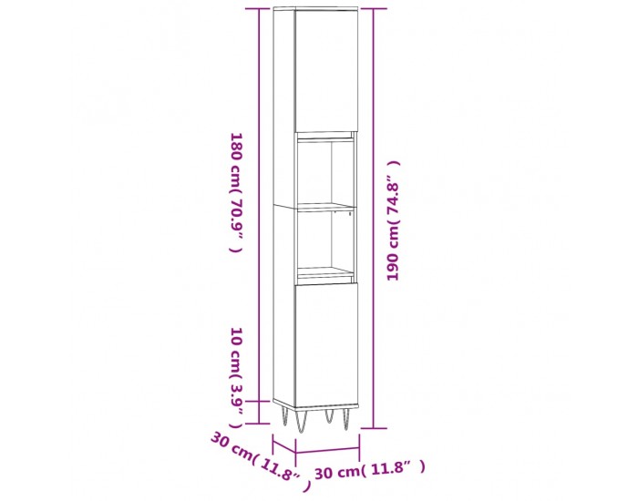 Sonata H Шкаф за баня, бетонно сив, 30x30x190 см, инженерно дърво