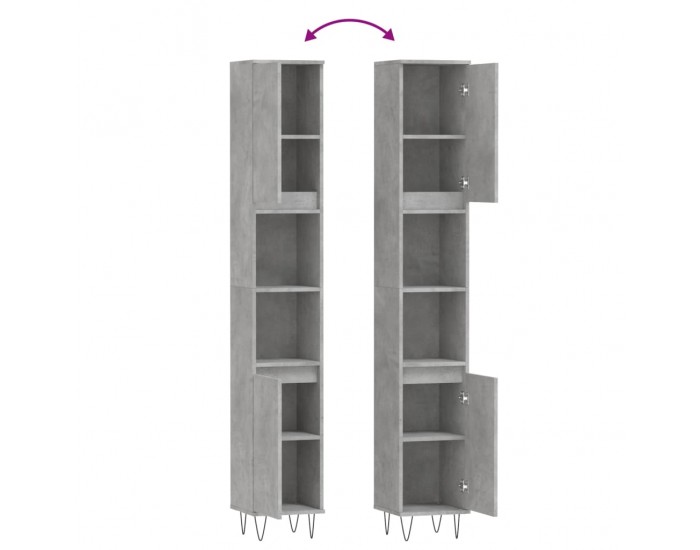 Sonata H Шкаф за баня, бетонно сив, 30x30x190 см, инженерно дърво