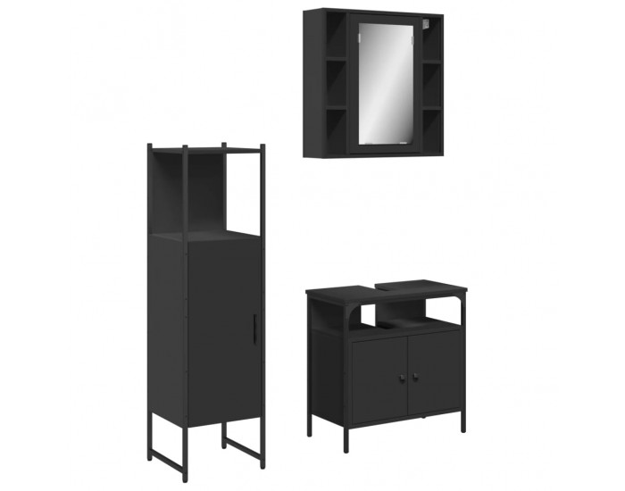 Sonata H Комплект шкафове за баня от 3 части, черен, инженерно дърво