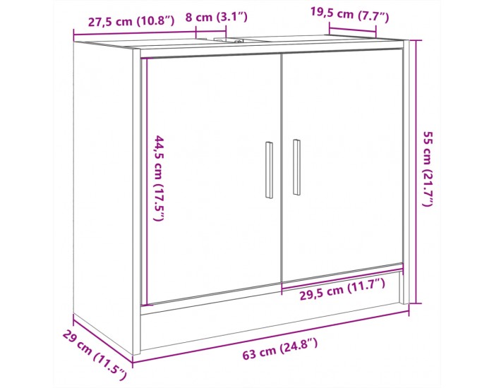 Sonata H Долен шкаф за мивка, опушен дъб, 63x29x55 см, инженерно дърво