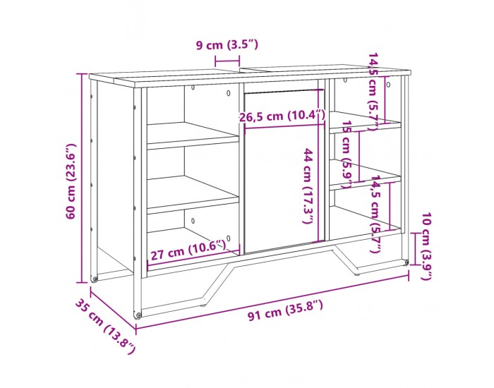 Sonata H Шкаф за мивка за баня, дъб сонома, 91x35x60 см, инженерно дърво