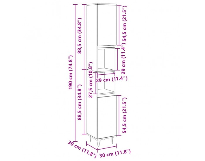 Sonata H Шкаф за баня, сонома дъб, 30x30x190 см, инженерно дърво