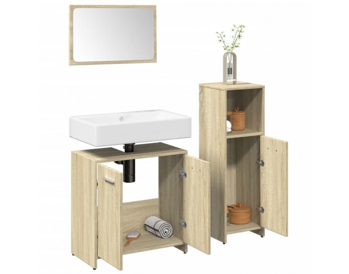 Sonata H Комплект шкафове за баня от 3 части дъб сонома инженерно дърво