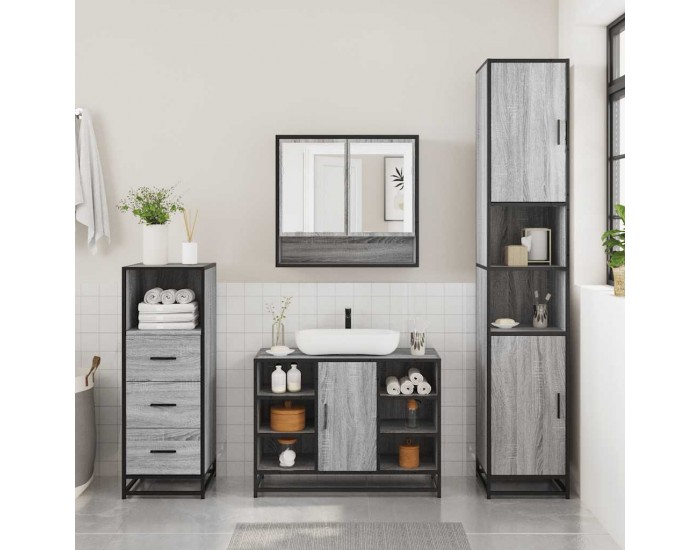 Sonata H Комплект мебели за баня от 3 части сив сонома инженерно дърво