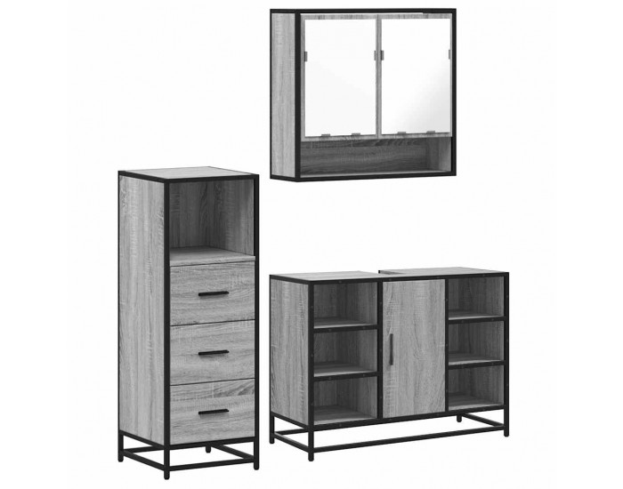 Sonata H Комплект мебели за баня от 3 части сив сонома инженерно дърво