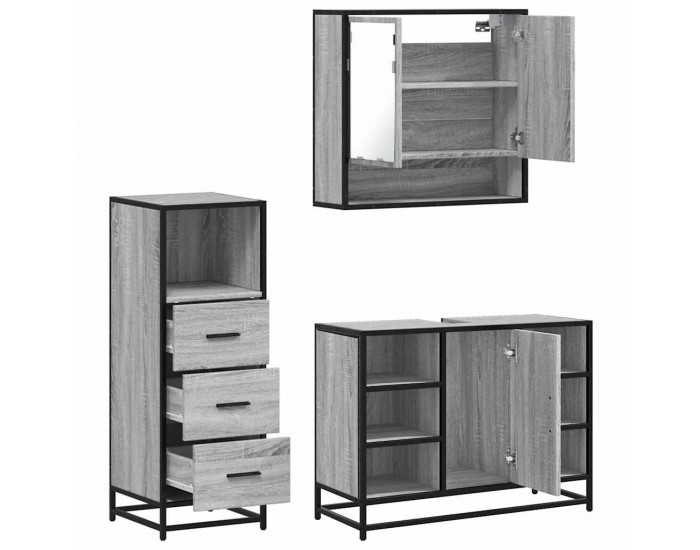 Sonata H Комплект мебели за баня от 3 части сив сонома инженерно дърво