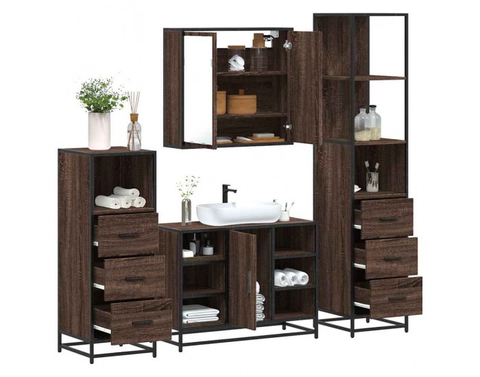 Sonata H Комплект мебели за баня от 4 части, кафяв дъб, инженерно дърво