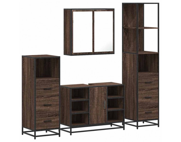 Sonata H Комплект мебели за баня от 4 части, кафяв дъб, инженерно дърво
