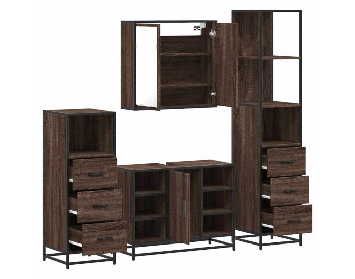 Sonata H Комплект мебели за баня от 4 части, кафяв дъб, инженерно дърво