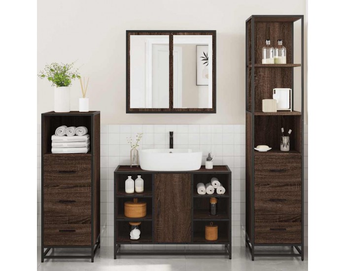 Sonata H Комплект мебели за баня от 4 части, кафяв дъб, инженерно дърво